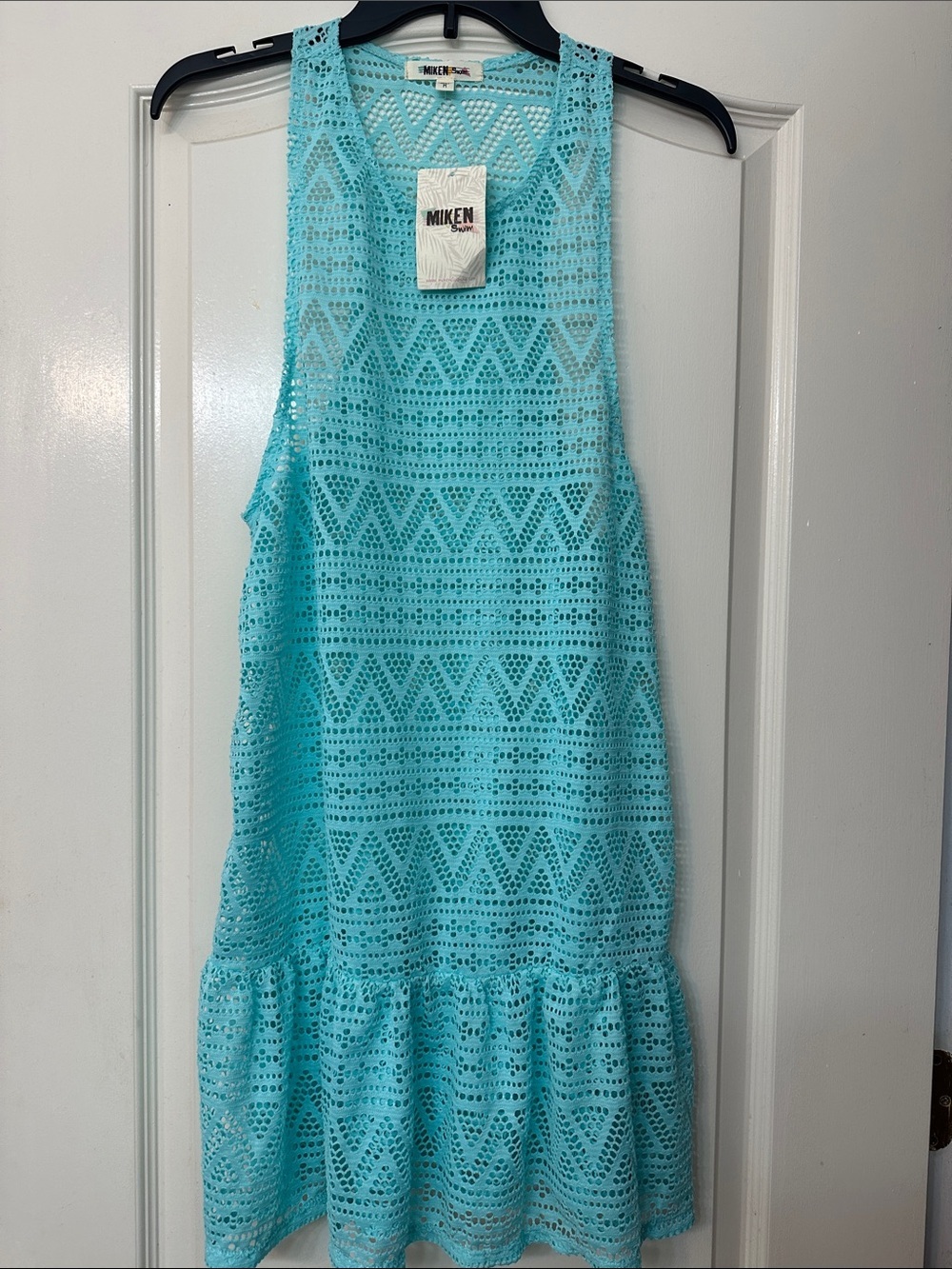 Miken Aqua Crochet Ruffle-Hem Cover Up